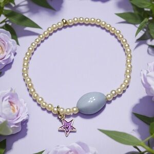Hand Crafted Pearl Necklace with Blue Accent and Purple Star Charm